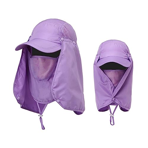 Generisch Damen und Herren Outdoor-Sonnenhut, und Wandermütze mit Gesichts- und Halsabdeckung, 50+, Outdoor-Sportbekleidungszubehör Sonnenhut Polizei (Purple, One Size)