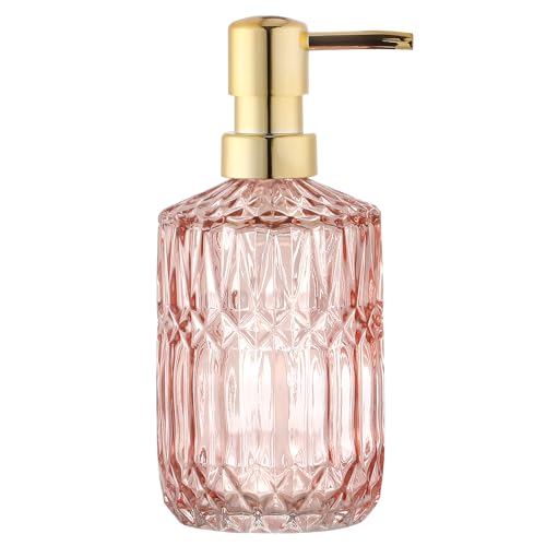 YunNasi Glass Soap Dispenser with Pump, Refillable Liquid Hand Soap Dish Soap Dispensers for Bathroom Counter Kitchen Sink (Pink)
