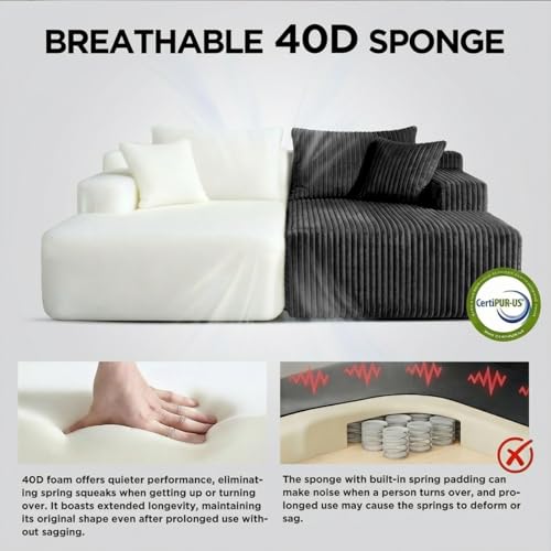 Image of Sytopia Loveseat Chaise Lounge with Armrests, Oversized Sofa Bed with 4 Pillows, Cozy Boneless Sleeper, Modular Sectional Couch for Living Room Bedroom, Floor Chair Furniture sala Corduroy