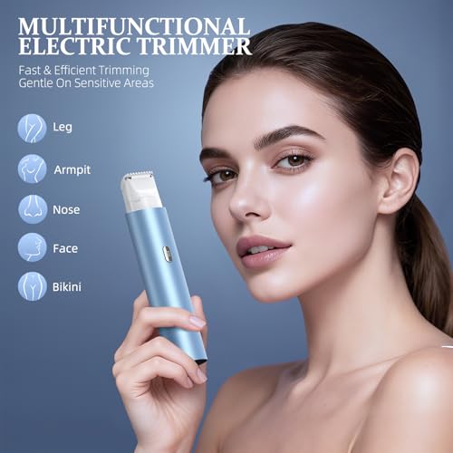 Image of Bikini Trimmer for Women, Dual Head Face Shaver Body Hair Trimmmer, IPX7 Waterproof Womens Electric Razor for Legs, Light Blue