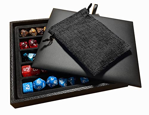 N'icePackaging - Deluxe Black Padded Gaming Dice Tray with Black-Burlap Travel Dice Pouch - for RPGs/Tabletop/D&D 5e / Dice Rolling - Lightweight - Dungeons and Dragons Compatable