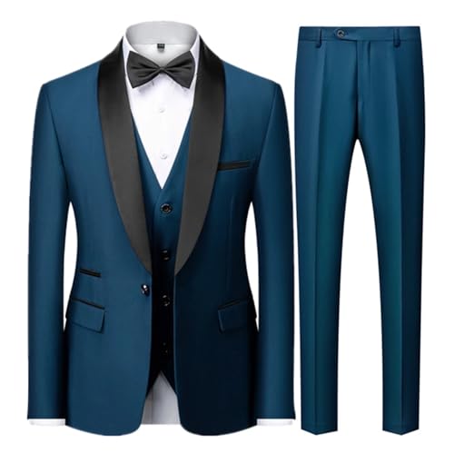 LNNXSZ Herren Anzug 3 Stücke Männer Herbst Hochzeit Party DREI Stücke Set Große Größe 5XL 6XL Männlichen Blazer Mantel Hosen und Weste Mode Slim fit Anzug(2 Pcs Set Green,Asian M is US XXS) – Bild 3