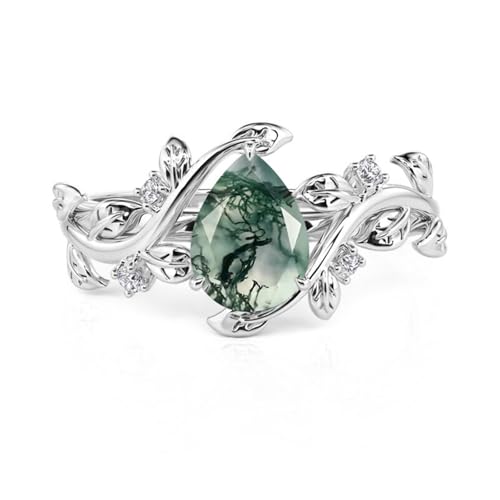 Bague agate mousse poire 5 cts : le cadeau de Saint-Valentin