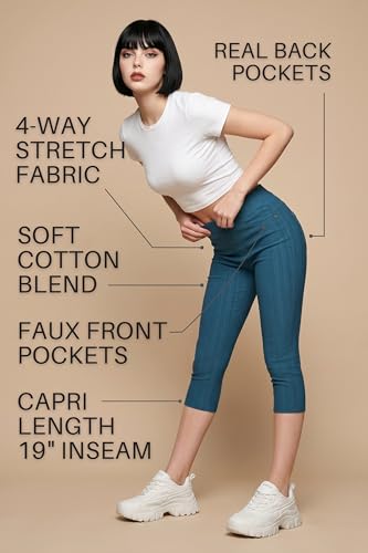 Image of Leggings Depot Women's Cotton Blend Stretch Pull-on Jeggings Casual Pants with Pockets (Available in Plus Size)