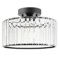 Crystal Ceiling Light Fixture, Modern Semi Flush Mount Ceiling Light, Black Close To Ceiling Light Fixtures, Crystal Chandelier Entryway Light, 11in Chandelier for Bedroom Porch Kitchen Living Room