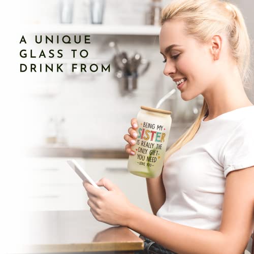 Sister Gifts From Sister, Brother - Gifts For Sister - Mothers Day Gifts For Sister, Birthday Gifts For Sister, Sister Birthday Gifts From Sister - Big Sister Gifts For Little Girls - 16 Oz Can Glass #TOP3