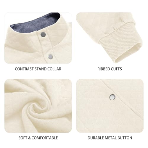 URRU Men's Quilted Sweatshirt Contrast Stand Collar Casual Mock Neck Long Sleeve Quarter Botton Up Fall Pullover Sweater3