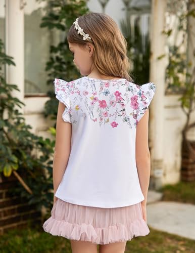 Image of Arshiner Girls Shirts Ruffle Short Sleeve Summer Cute Casual Crewneck Tops Blouse Tee