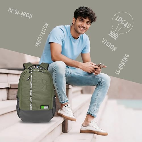 Image of Gear Inspired 19 inch /36L Large Water Resistant School Bag | Casual Backpack | Daypack | Travel Backpack | Kids Bag for Boys /Girls (Olive - Black)
