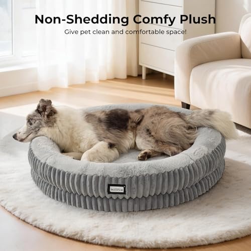 Image of BALANCE Donut Dog Bed, 36 Inches Round Dog Bed Large Size Dogs Washable, Orthopedic Calming Dogs Beds for Kitten, Fluffy Plush Faux Fur Pet Bed with Anti-Slip Bottom