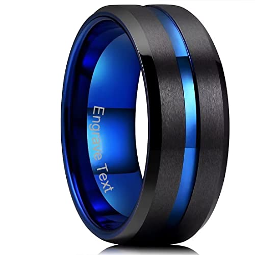 Image of King Will Classic 6mm 8mm Custom Engraved Tungsten Carbide Rings Personalize Wedding Band Ring for Men Personalize Grooved Tungsten Center Matte Finish Center Beveled Polished Edge Comfort Fit, Small, Tungsten Carbide, No Gemstone