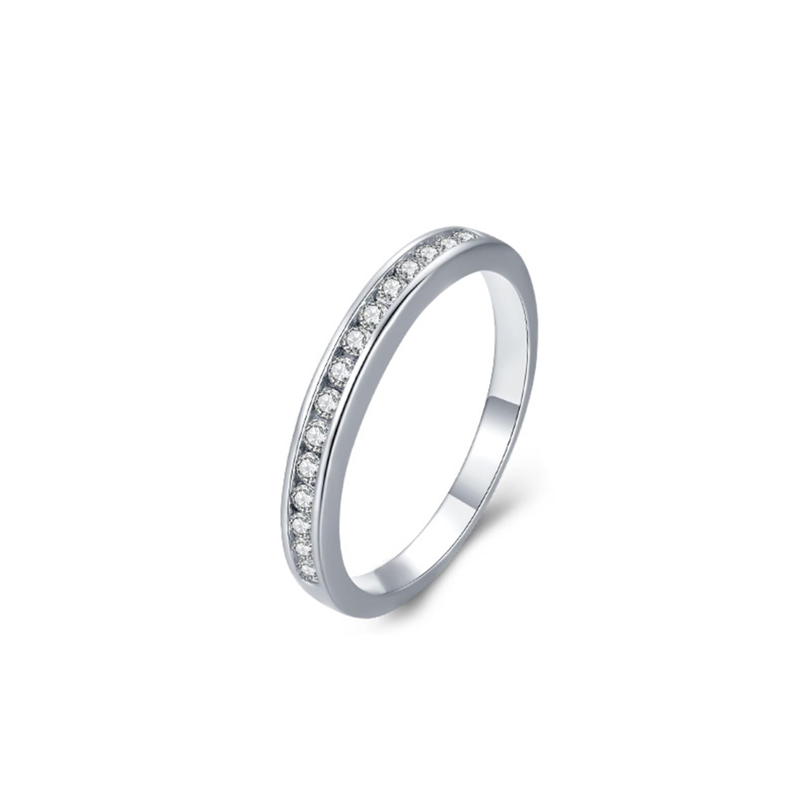 Anillo de oro blanco para parejas de 9 K/14 K/18 K, joyas de oro auténtico, anillo apilable clásico de boda con diamante, anillo solitario Au 375/585/750, oro blanco, talla 47-65