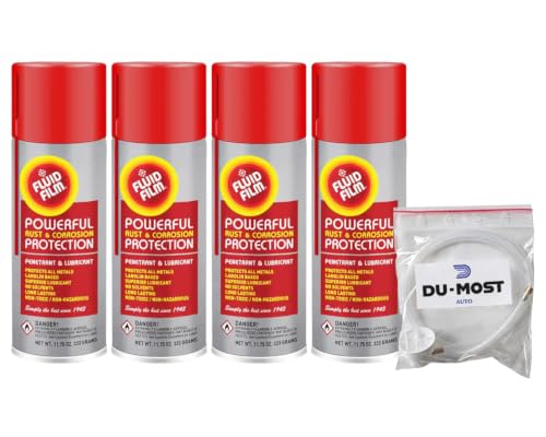 Fluid Film Rust & Corrosion Protection Aerosol Spray with a DU-Most 24 Extension Hose & Nozzle Metal Surface Penetrant & Lubricant for Marine/Automotive/Industrial/Home 11.75 Oz (Pack of 4)