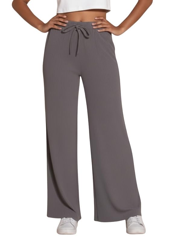 dtr fashion Women's Solid Lining Stretchable Cotton Blend Casual Styled with High Rise Wide Leg Trouser and Waistband Knots-picture-31