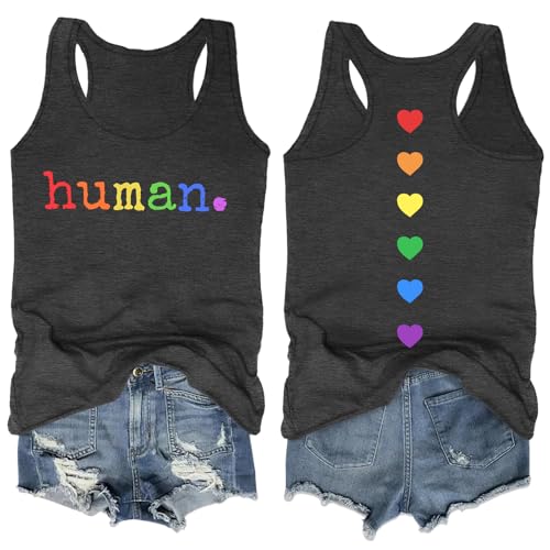 Image of Ithalt Pride Tank Top for Women LGBT Rainbow Flag Shirt Love Heart Graphic Tee Lesbian Gay Pride Sleeveless Vest