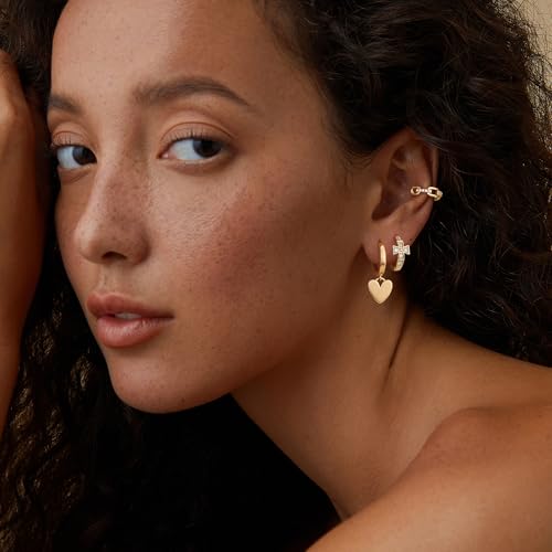 FETTERO Hoop Earrings for Women, 14K Gold Plated Lightweight Huggie Leaf Snake Bar Gold Hoops, Hypoallergenic Gold Earrings for Women Ear Piercing Jewelry