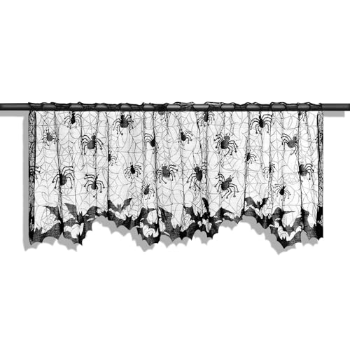 Gothic Spider Web Black Lace Curtains - Halloween Kitchen &