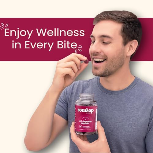 Image of Soursop Graviola Gummies - Sugar Free Soursop Gummies with Vitamin C, Zinc - Digestive Aid, Immune Support & Antioxidants - Made from Soursop Leaves - Sour SOP Supplement for Adults - (Berry 1-Pack)