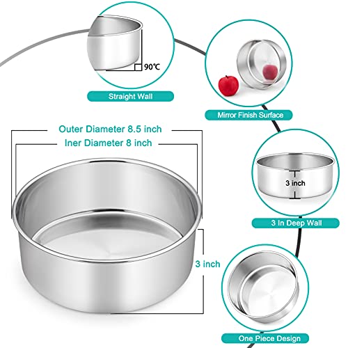 Image of TeamFar Round Cake Pan, 8'' x 3'' Stainless Steel Deep Baking Roasting Cake Pan for Birthday Party Wedding, Non-Toxic & Heavy Duty, Deep & Straight Wall, Mirror Finish & Dishwasher Safe