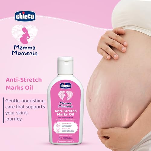 Image of Chicco Mamma Moments Anti-Stretch Marks Oil 100ml | Helps Reduce Stretch Marks | Improve Skin Firmness | No Phenoxyethanol | Dermatologically Tested