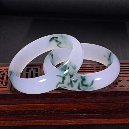 Bracelet en jade blanc et poésie naturelle jonc fleur de glace boîte cadeau