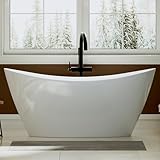 Empava Freestanding Bathtub, 59 Inch Soaking Tub, Luxury Acrylic Streamline Stand Alone Shower Tub for Adults with Overflow and Drain, Easy Installation, White