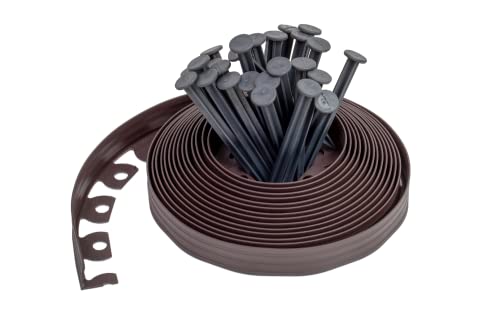 Ribbonboard Konrado-Garden Bordure de pelouse en Plastique Souple avec piquets de Fixation Marron 4 cm, Longueur 10 mètres