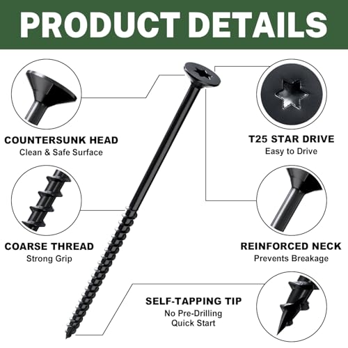Image of LIONMAX Deck Screws 4 Inch, Wood Screws #10 x 4, 300 PCS, Rust Resistant, Exterior Epoxy Coated, Outdoor Decking Screws, Torx /Star Drive Head Screw, T25 Star Bit Included, Black