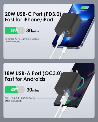 Image of [4 Pack] USB C Charger Block Fast Charging Multiport Adpater [PD 20W USB-C & QC 3.0 USB-A Port] for iPhone 17 /16 /15 /14 /13 /12 /11 /X /9, iPad, Galaxy, Google & More [Black]