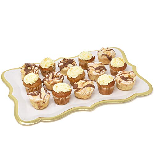 image for Gift Boutique 10 White Rectangle Trays with Gold Rim Border for Desser