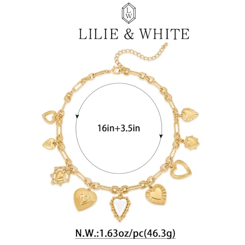 LILIE&WHITE Gold Cross Charms Necklace Trendy Heart Pendant Necklace Chunky Gold Necklaces Fashion Pearl Heart Flower Choker Necklaces Jewelry 6