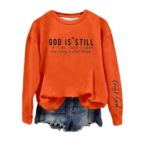 Moderna sudadera con capucha con estampado de letras para mujer | Sudadera de moda para otoño e invierno con capucha de gran tamaño, naranja, L