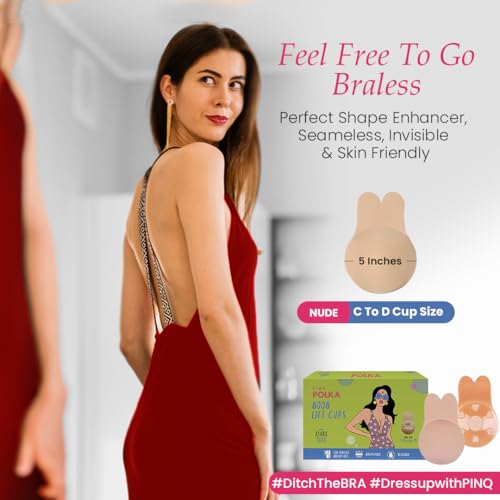 PINQ POLKA Reusable Silicone Bra Lift Cup for Women|Stick on|Invisible Breast Lift Cups |Skin- Friendly Adhesive|Up to 12 Hrs Sticking Capacity|Reusable Cloth Bag|Nude Colour C-... - Image 2
