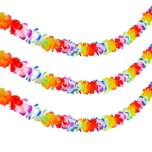 Guirlande de Fleurs Hawaïennes, 3pcs Collier Hawaien Fleurs 10 Pieds / 3 m, Guirlande Tropicale Multicolore, Luau Hula Aloha Collier, pour Les fêtes...