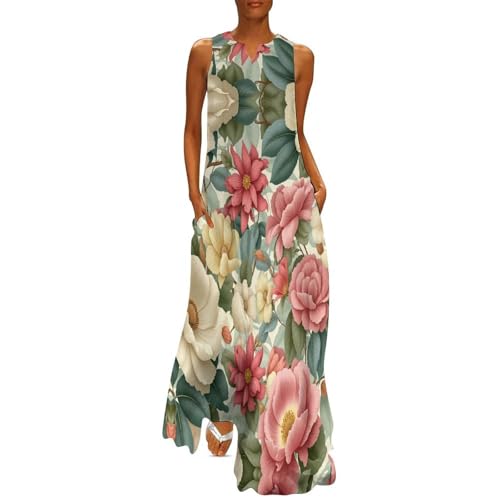 Robe maxi imprimée plantes vintage idéale pour la plage