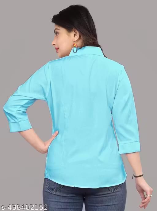 Image of Women's Cotton Blend Solid Shirt - Stylish Collar Neck-Purple-G1 P7