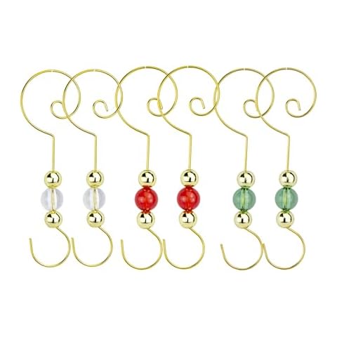 WEIBIAO Christmas Ornament Hooks - Set of 24 Beaded Hangers - Decorative Metal Wire S-Hook with Sparkling Gems - Holiday Card Holder Seasonal Decorations (Silver) Cover