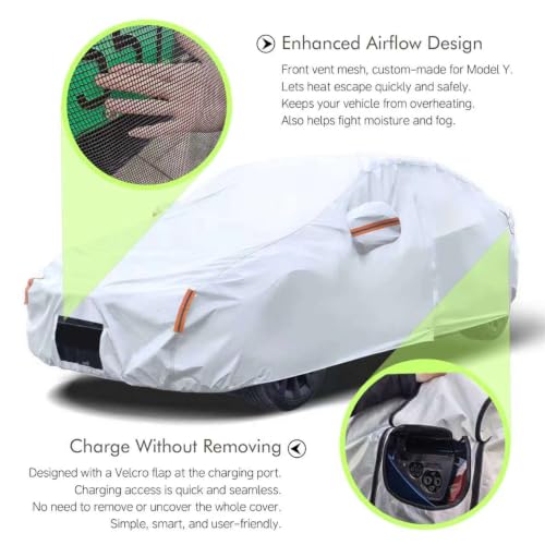 Image of Tesla Model Y Car Cover (2020-2026) Waterproof All Weather, Heavy Duty Car Covers with Driver Door Zipper, Outdoor Rain Snow UV Protection