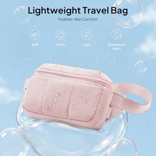 Image of TOPEAST Waist Pack 3.5L Fanny Packs with Water Bottle Holder, Large Capacity Travel Belt Purse Anti-Theft RFID Blocking, Pink Fluffy Crossbody Sling Bag for Hiking Walking