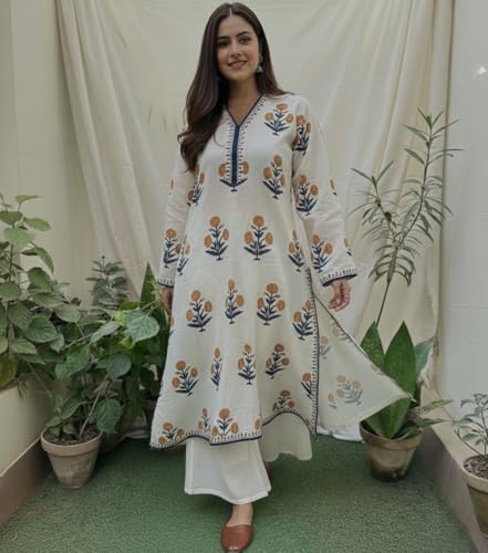 Image of ANNI Designer Women's Viscose Blend Printed Straight Kurta with Palazzo | Ethnic Kurta Pant Set | Floral Casual Wear Suit | Festive Office Wear Traditional Outfit for Women