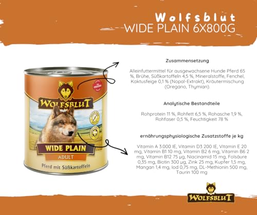 Wolfsblut Wide Plain 6x800g Hundefutter – hypoallergenes Nassfutter mit Pferd, Süßkartoffeln & Kräutern - ohne Soja, Zucker oder Getreide - Allergikerfreundlich in Wolfsblut Qualität