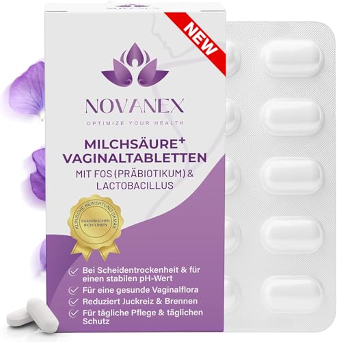 NOVANEX Milchsäure+ Vaginaltabletten mit Lactobacillus & FOS Vaginal Probiotics - bei Scheidentrockenheit - zur Unterstützung der Intimflora und des natürlichen vaginalen pH-Werts 10 Tabletten
