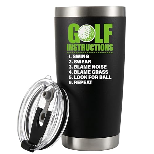 Panvola Golf Instructions Lustige Golfgeschenke, vakuumisolierter Becher für Sportspieler, Edelstahl, Reisebecher mit Deckel und Strohhalm, 590 ml,...