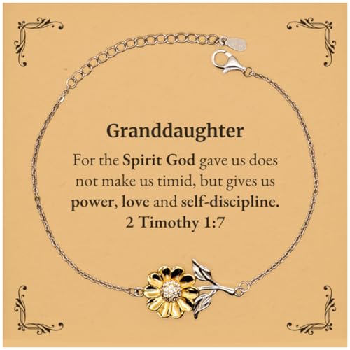 Religious Gifts for Granddaughter 2 Timothy 1:7 Sunflower Bracelet Inspirational for Granddaughter Christmas Unique Prayer Gifts For the Spirit God gave us does not make us timid.