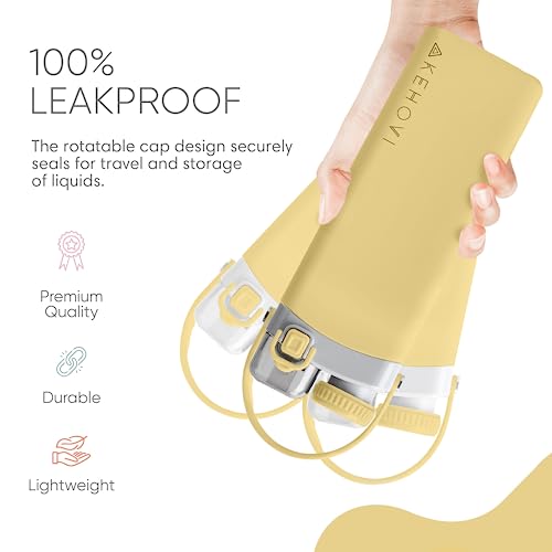 Kehovi Collapsible Silicone Water Bottle - Reusable Foldable Bottle- Portable Bottle - Essential For Sports Gym Camping Hiking – Travel Must Have - Leak Proof - Bpa Free - 20.5 Oz (Yellow) #TOP3