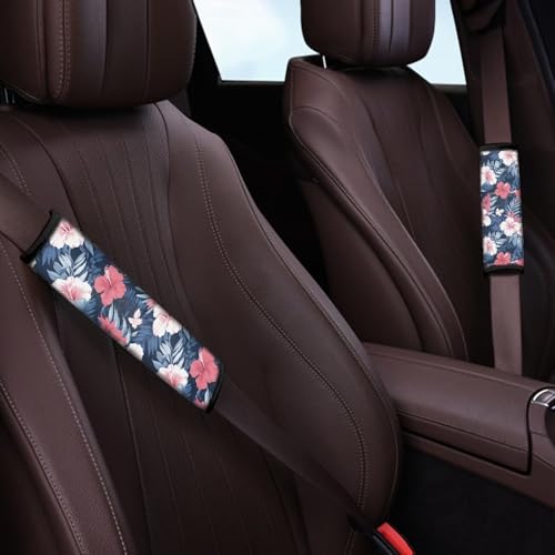 Image of AFPANQZ Pink Tropical Flowers Car Seat Belt Cover Cushion Universal Fit Two-Packs Automotive Seat Belt Pillow for Kids Children Seat Cushion Shoulder Straps Cushion for Bags