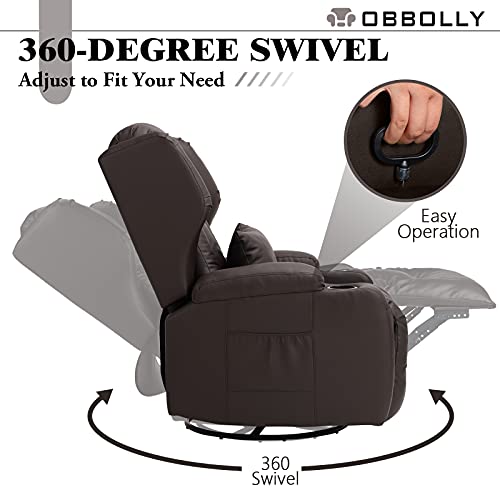 Obbolly Swivel Rocker Recliner Chair (Set Of 2) - Manual Glider Rocking Recliner Chair, Wing Back Design 360° Swivel Lounge Chair With Lumbar Pillow, Cup Holder, Side Pockets For Living Room, Brown #TOP2