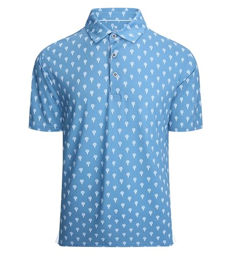 Alex Vando Mens Golf Shirt Moisture Wicking Quick-Dry Print Performance Polo Shirts for Men