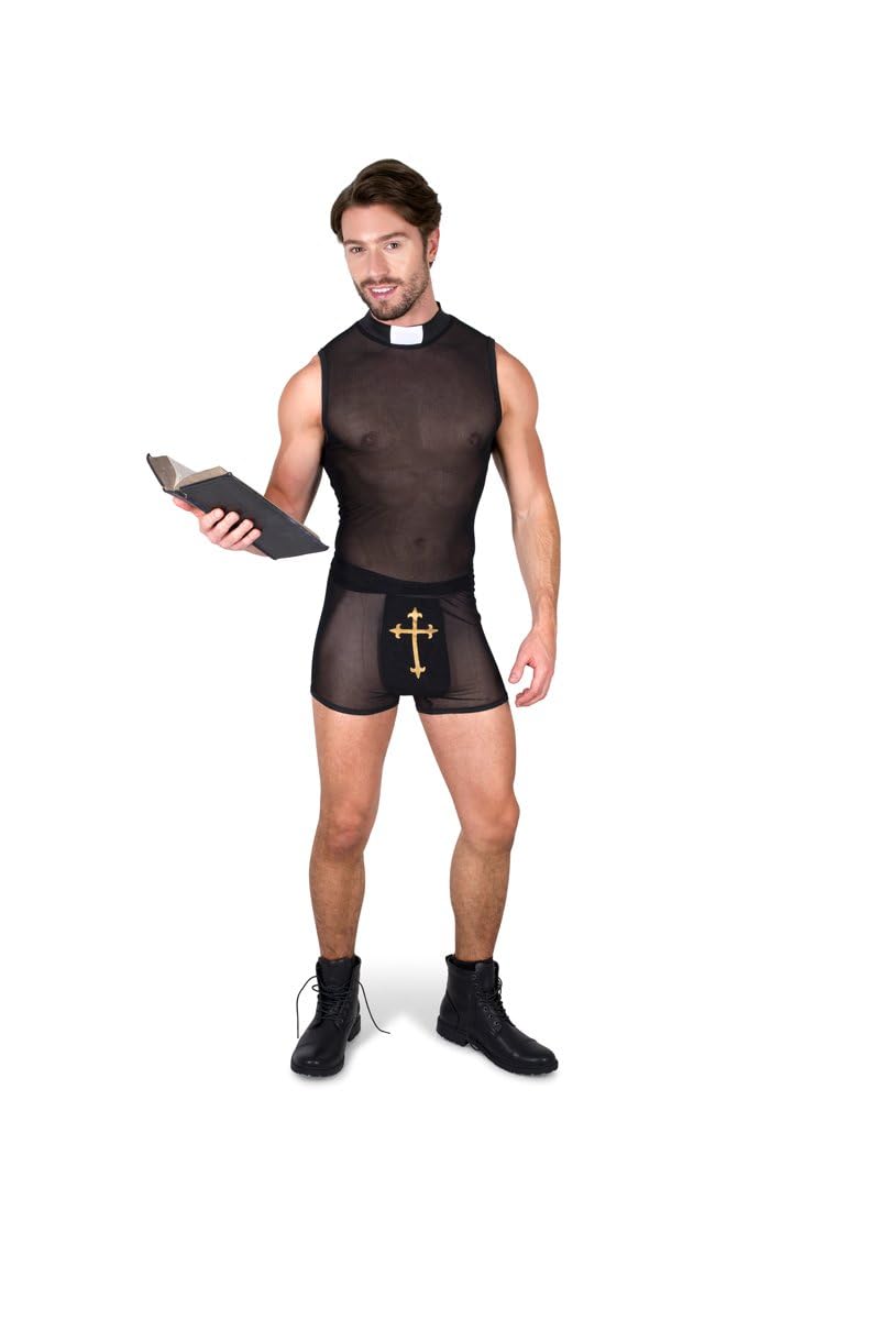 Men's Sexy Priest Fancy Dress Costume Black/Orange Small Karnival Costumes
