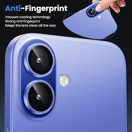 Image of for iphone 16 /16 Plus camera lens protector Tempered Glass Aluminum Alloy Ring with Camera Cover (Blue)
